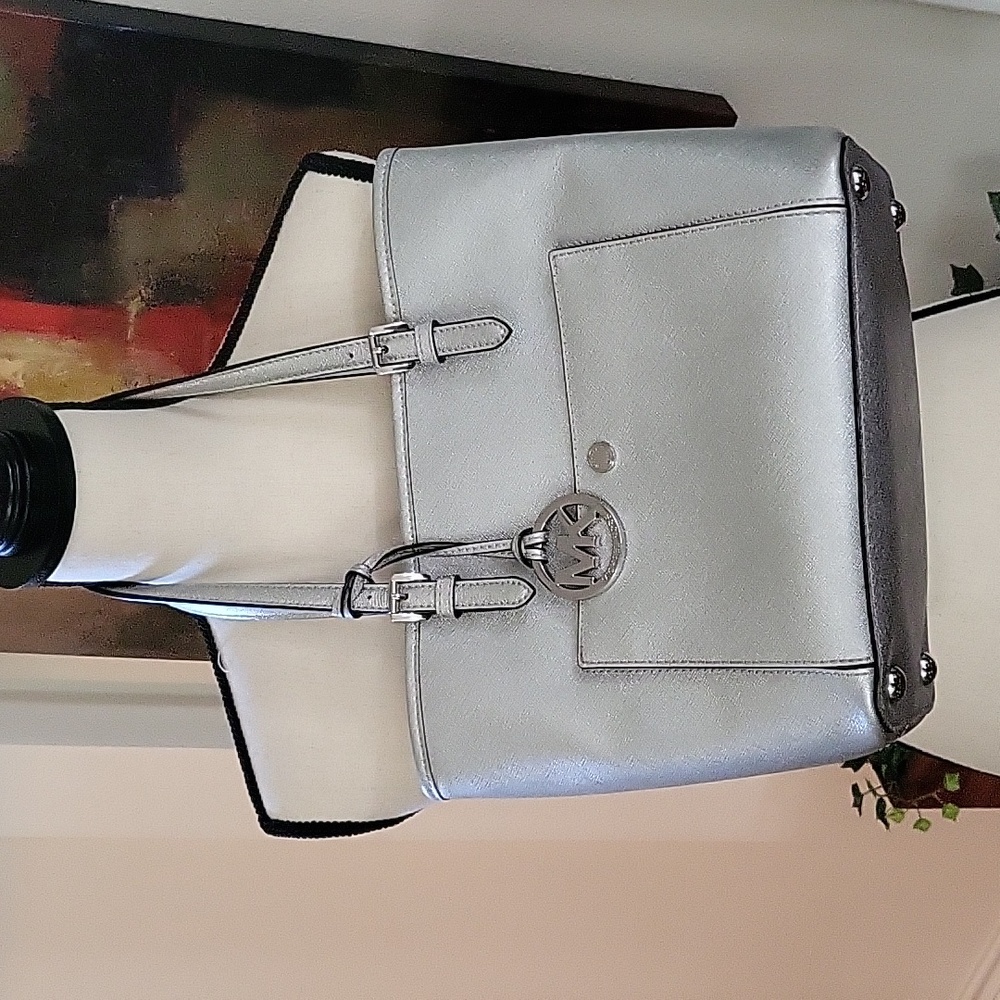Michael Kors Small Silver Metallic Tote Bag